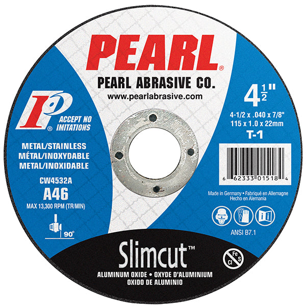 PEARL Abrasives CW4532A, Slimcut™ Aluminum Oxide Metal Cutting Disc,  4-1/2 x .040 x 7/8 Type 1 • A46,