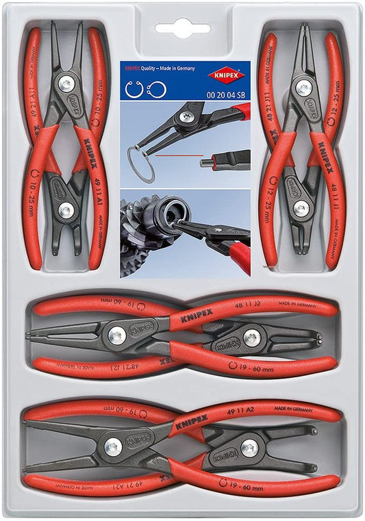 Knipex 00 20 04 SB, 8-Piece Precision Circlip Snap-Ring Pliers Set