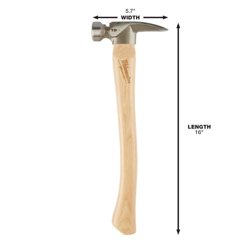 Milwaukee 48-22-9419, 19oz Milled Face Hickory Wood Framing Hammer