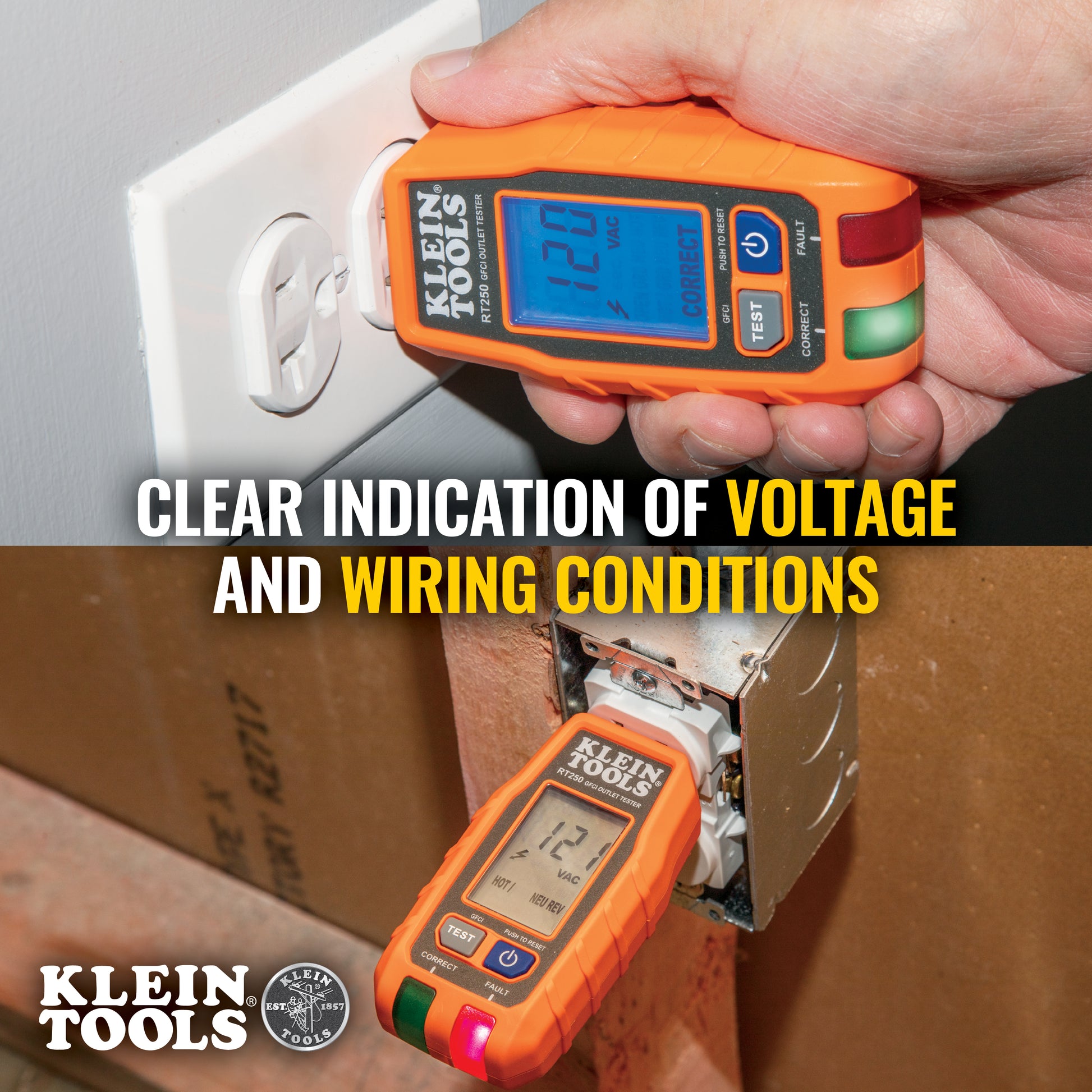 Klein Tools RT250, GFCI Receptacle Tester with LCD