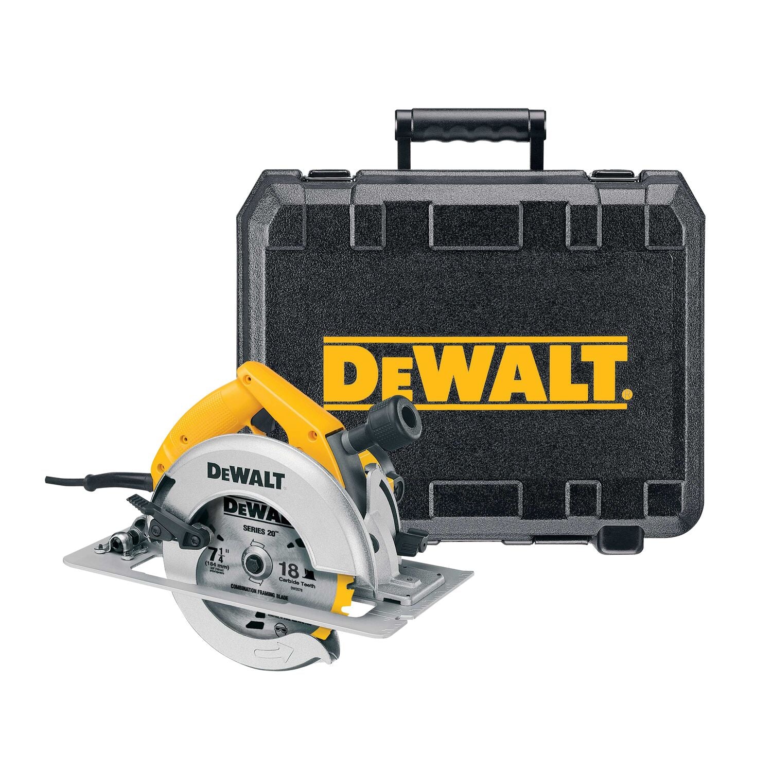 DEWALT DW364, 7-1/4'' (182mm) Circular Saw w/Rear Pivot Depth of Cut Adjustment & Electric Brake