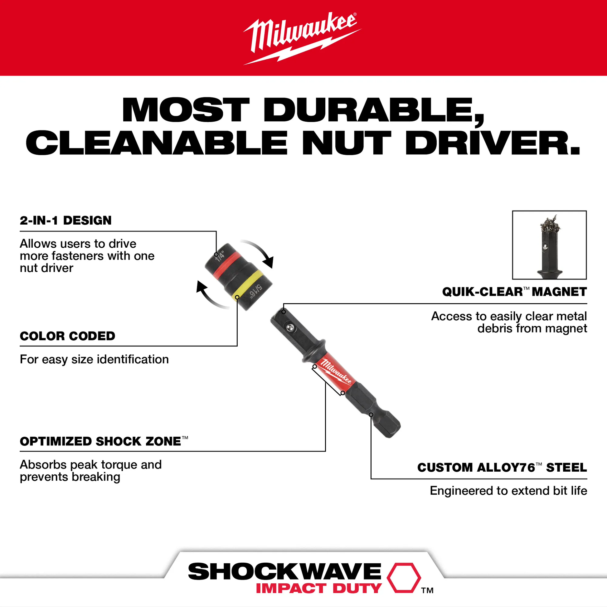 Milwaukee 49-66-4565, SHOCKWAVE Impact Duty™ QUIK-CLEAR™ 2-in-1 Magnetic Nut Driver Set 2PC