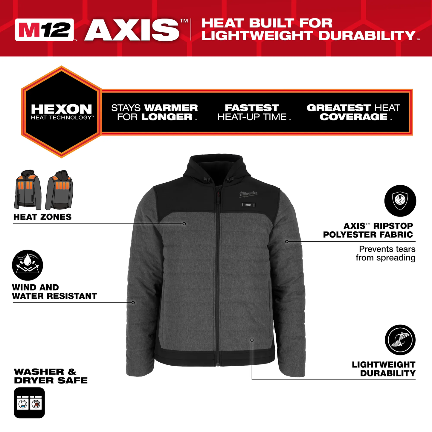 Milwaukee M102G-21 M12 HEAT GRAY AXIS JACKET KIT 