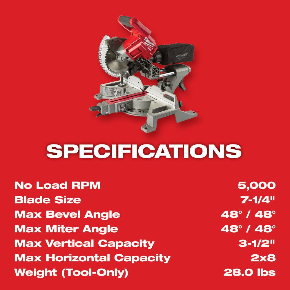 Milwaukee 2733-20, M18 FUEL 7-1/4" Dual Bevel Sliding Compound Miter Saw (Tool Only)