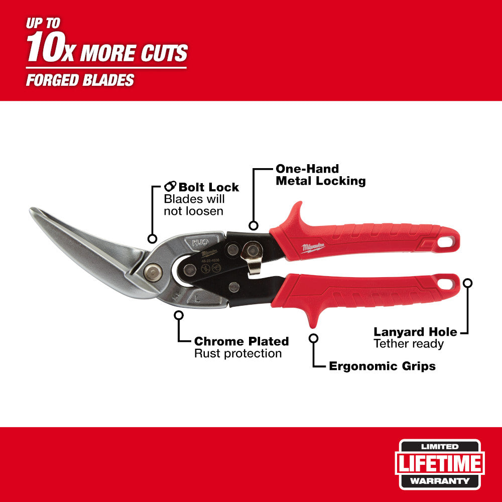 Milwaukee 48-22-4538, Long Cut Offset Left Aviation Snips