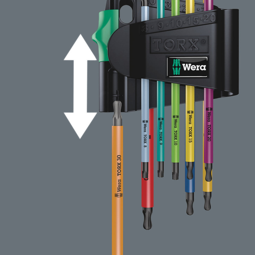 Wera 05073599001, 967/9 TX BO MULTICOLOUR 1 SB L-KEY SET FOR TAMPER-PROOF TORX® SCREWS, BLACKLASER, 9 PIECES