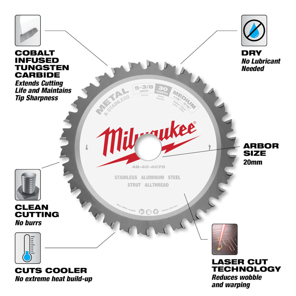 Milwaukee 48-40-4070, 5-3/8" 30T METAL & STAINLESS Circular Saw Blade