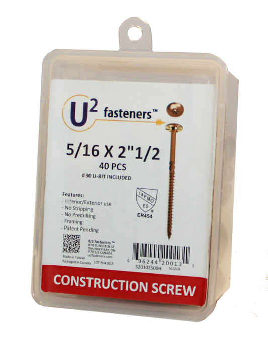 U2 Fasteners S20102500H, Construction Screw 5/16 X 2-1/2'' (40/pkg)