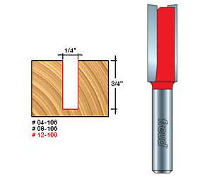 Freud 04-106, 1/4" x 3/4" Double Flute Straight Router Bit (1/4" Shank)