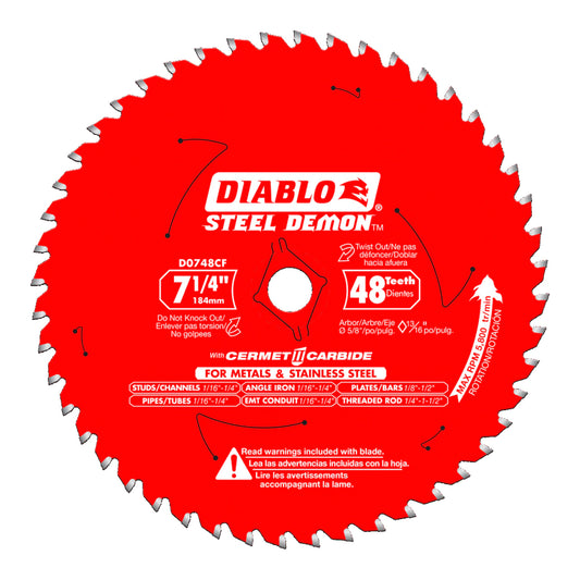 Diablo D0748CFX, 7-1/4" x 48" Tooth Cermet Metal and Stainless Steel Cutting Saw Blade