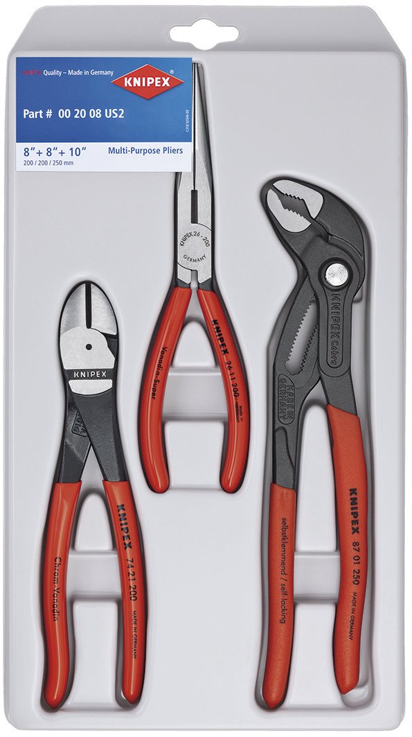 Knipex 00 20 08 US2, 3 Pc Universal Pliers Set w/ Cobra Pliers