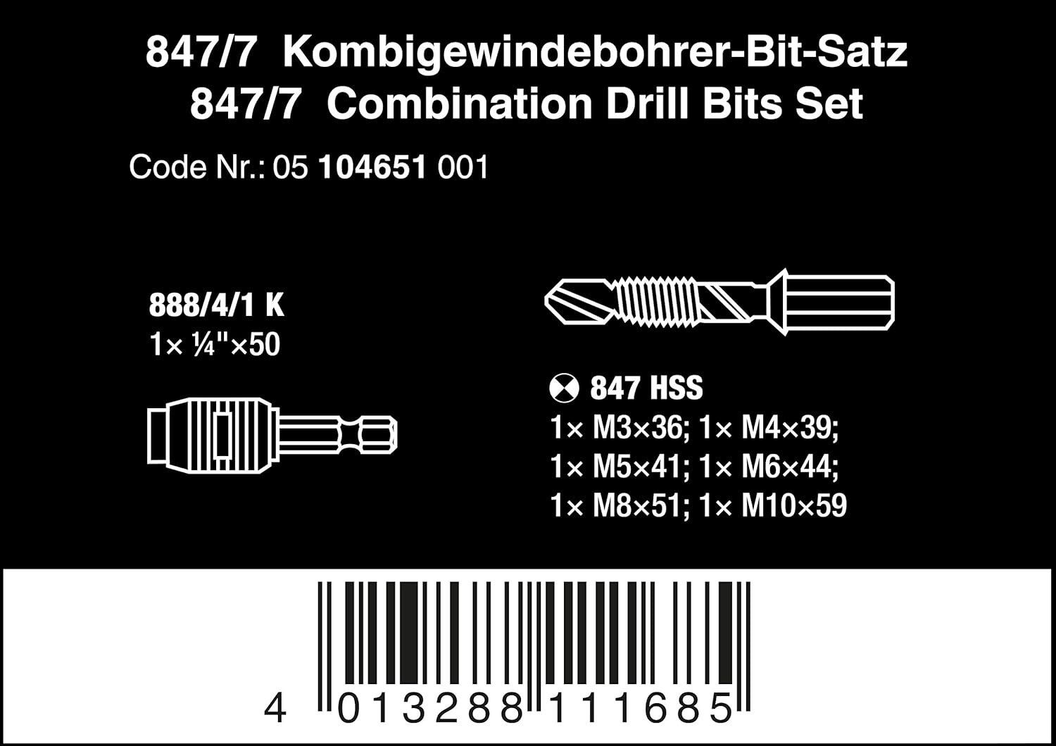 Wera 05104651001, 847/7 SET COMBINATION DRILL BITS SET, 7 PIECES