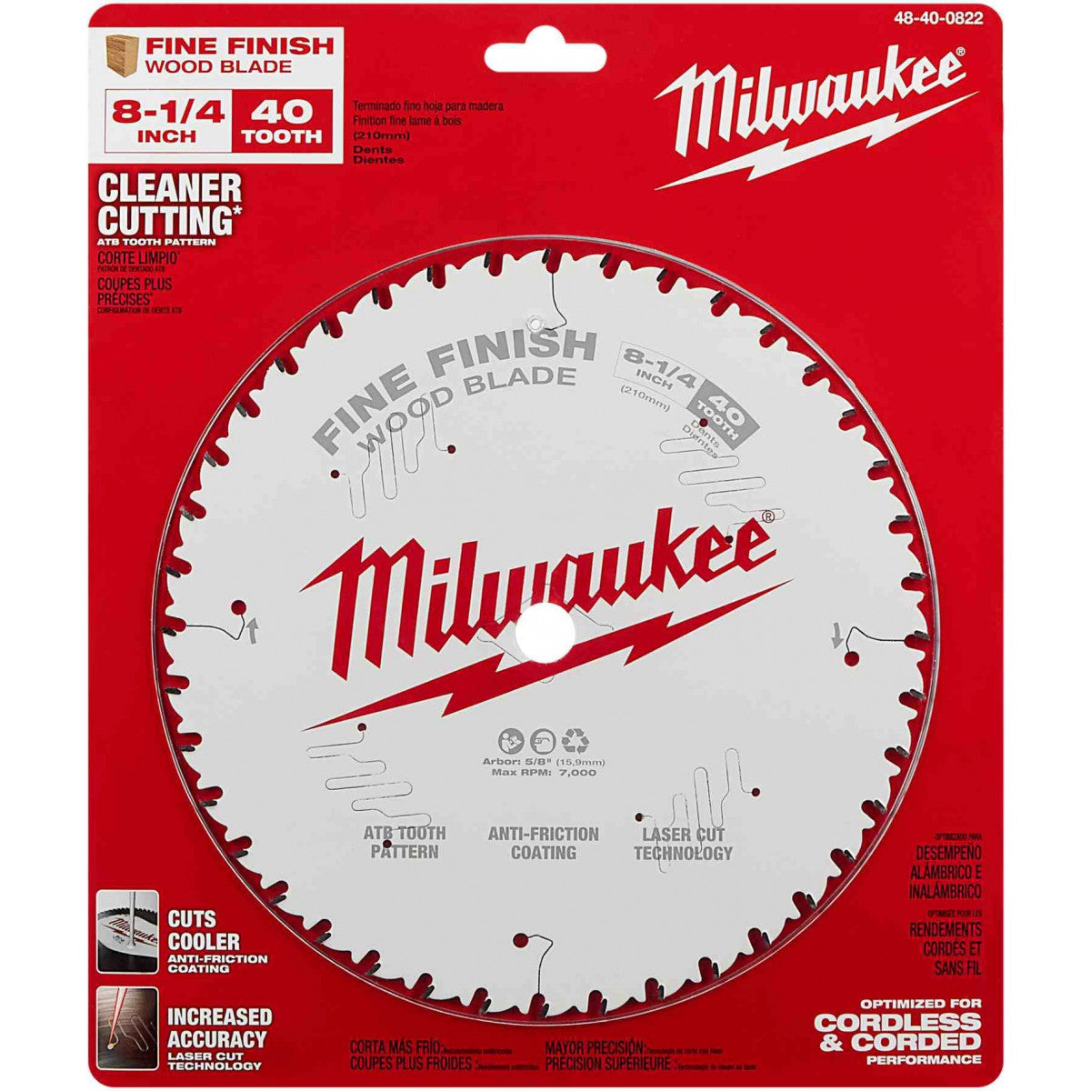 Milwaukee 48-40-0822, 8-1/4" 40T Fine Finish Circular Saw Blade