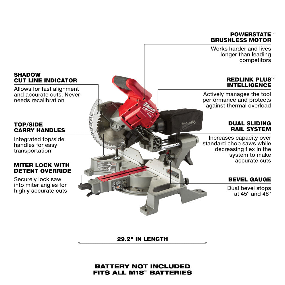 Milwaukee 2733-20, M18 FUEL 7-1/4" Dual Bevel Sliding Compound Miter Saw (Tool Only)