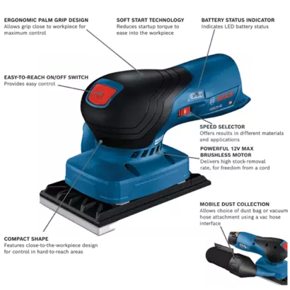 Bosch GSS12V-40N, 12V Max Brushless Sheet Orbital Finishing Sander (Bare Tool)