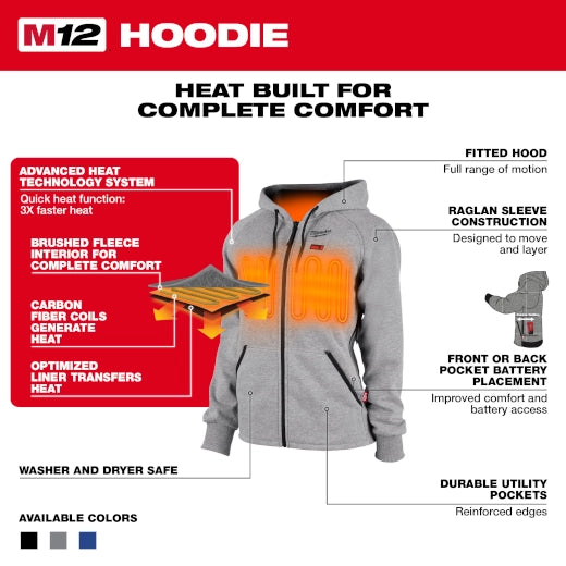 Milwaukee 336G M12 Gray Heat Womens Hoodie Kit 