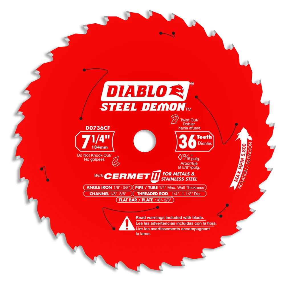 Diablo D0736CF, 7-1/4 in. x 36‑Tooth Steel Demon Cermet II Saw Blade for Metal & Stainless Steels