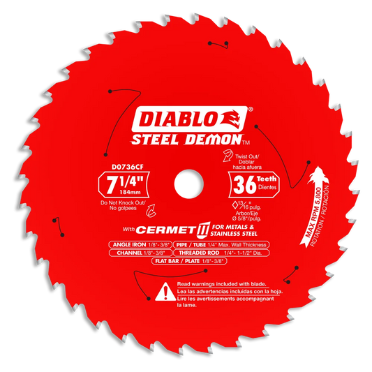 Diablo D0736CF, 7-1/4 in. x 36‑Tooth Steel Demon Cermet II Saw Blade for Metal & Stainless Steels