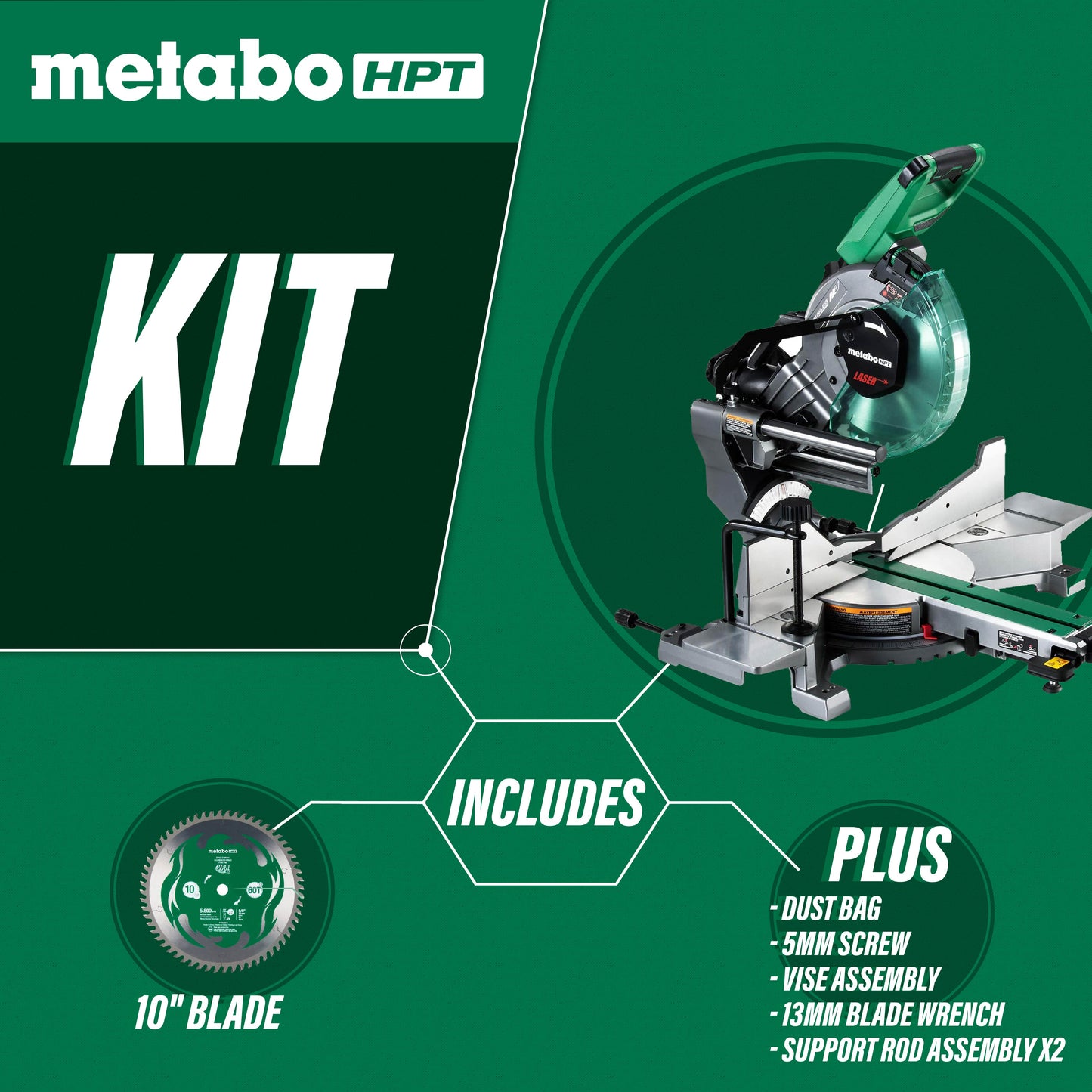 Metabo HPT C3610DRAQ4M, 36V MultiVolt™ 10 Inch Dual Bevel Sliding Cordless Miter Saw (Tool Body Only)