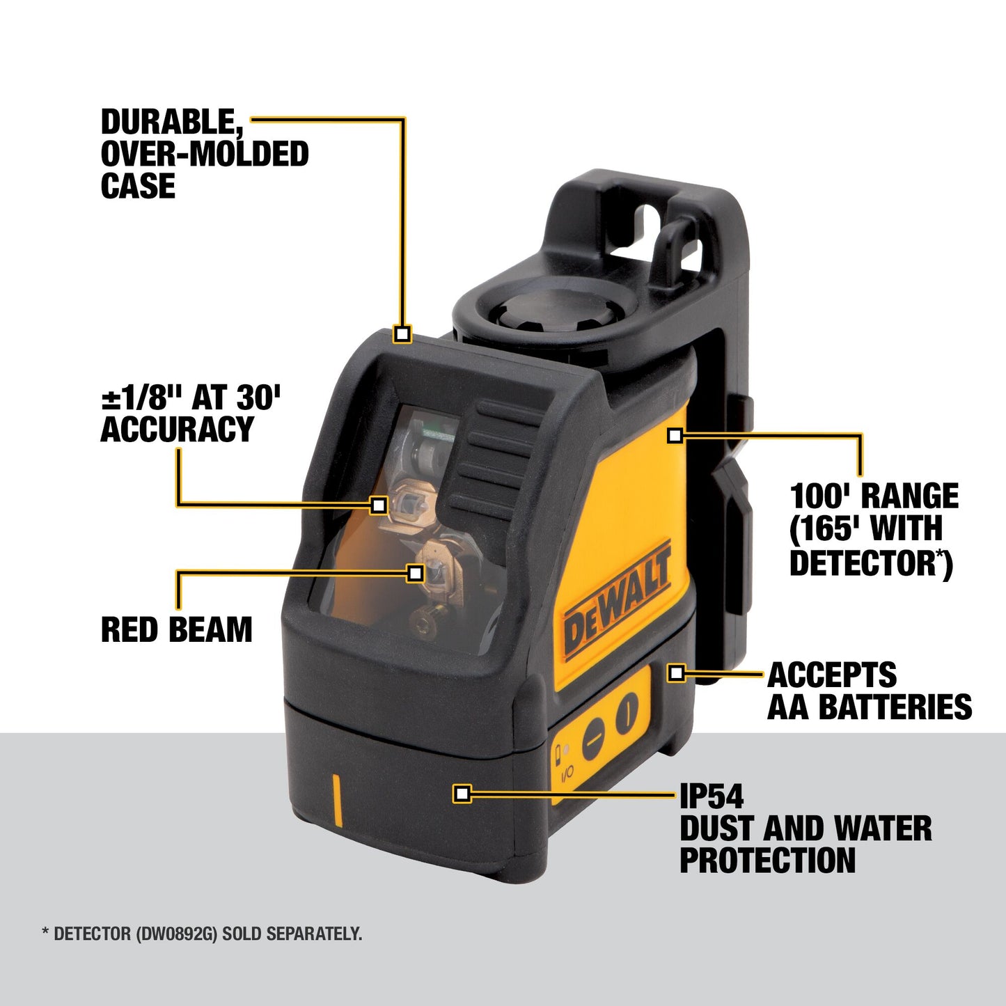 DEWALT DW088K, Line Laser, Self-Leveling, Cross Line, Red Beam