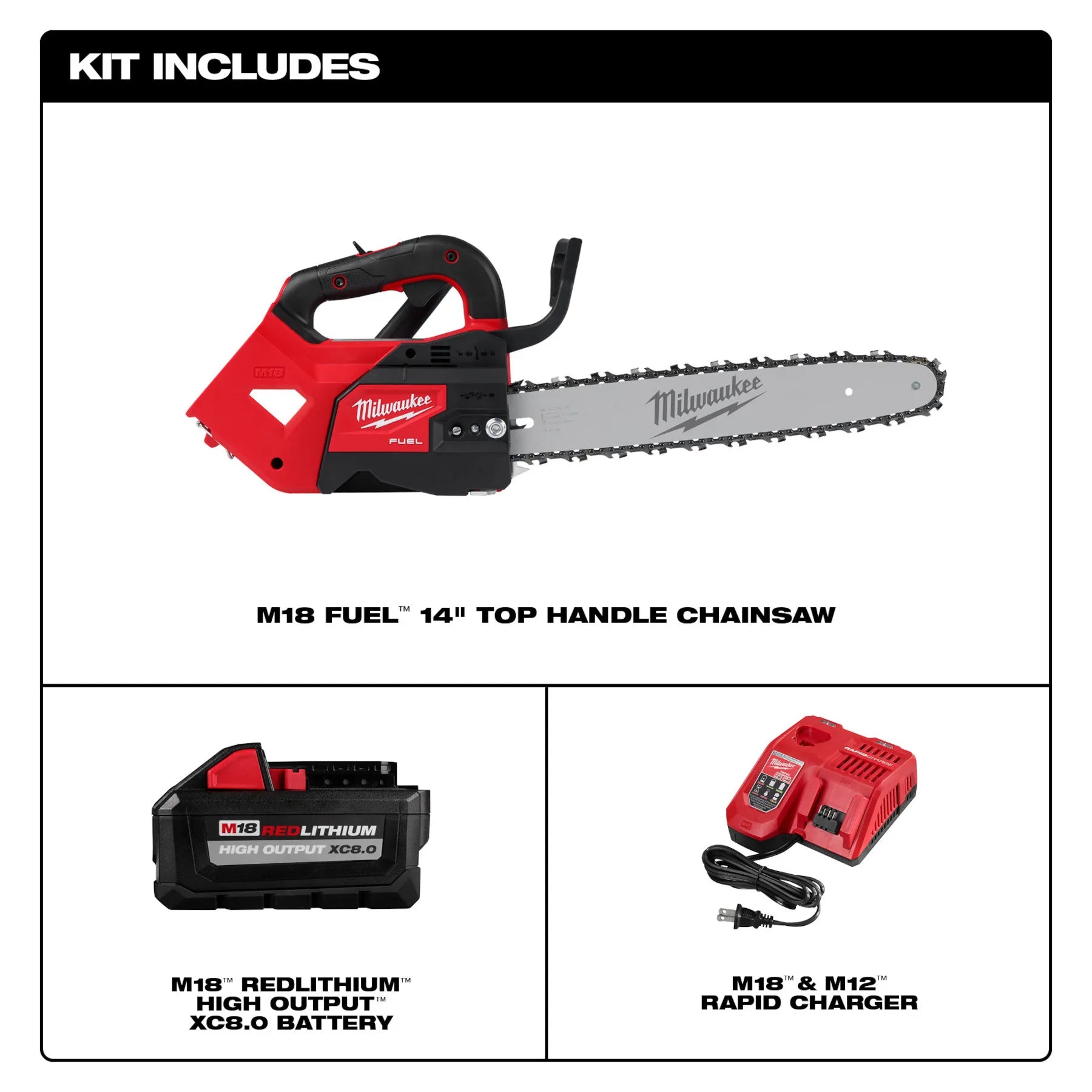 Milwaukee 2826-21T, M18 Fuel 14" Top Handle Chainsaw Kit (8.0AH)