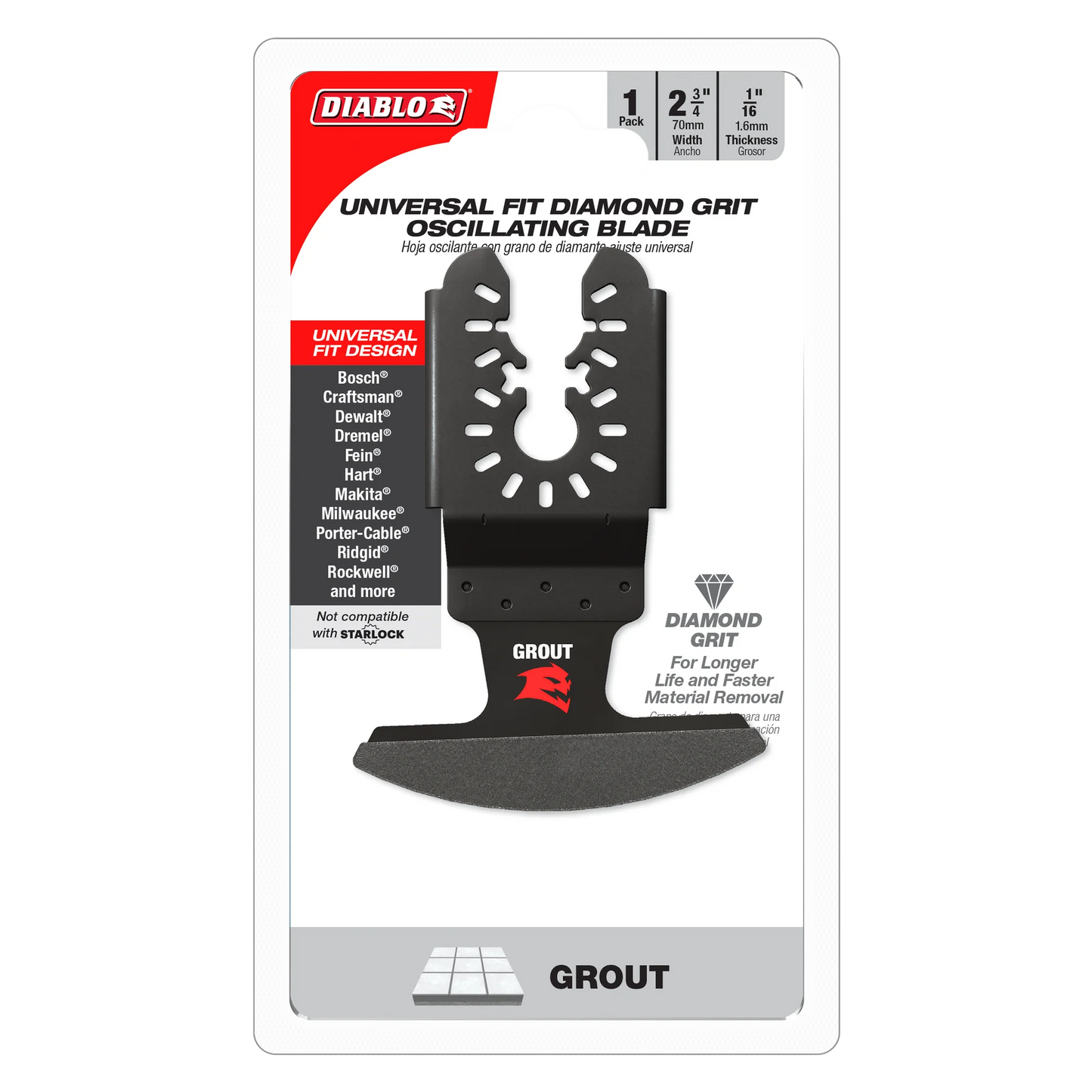 Diablo DOU16DGX, Universal Fit Diamond Grit Oscillating Blade for Grout