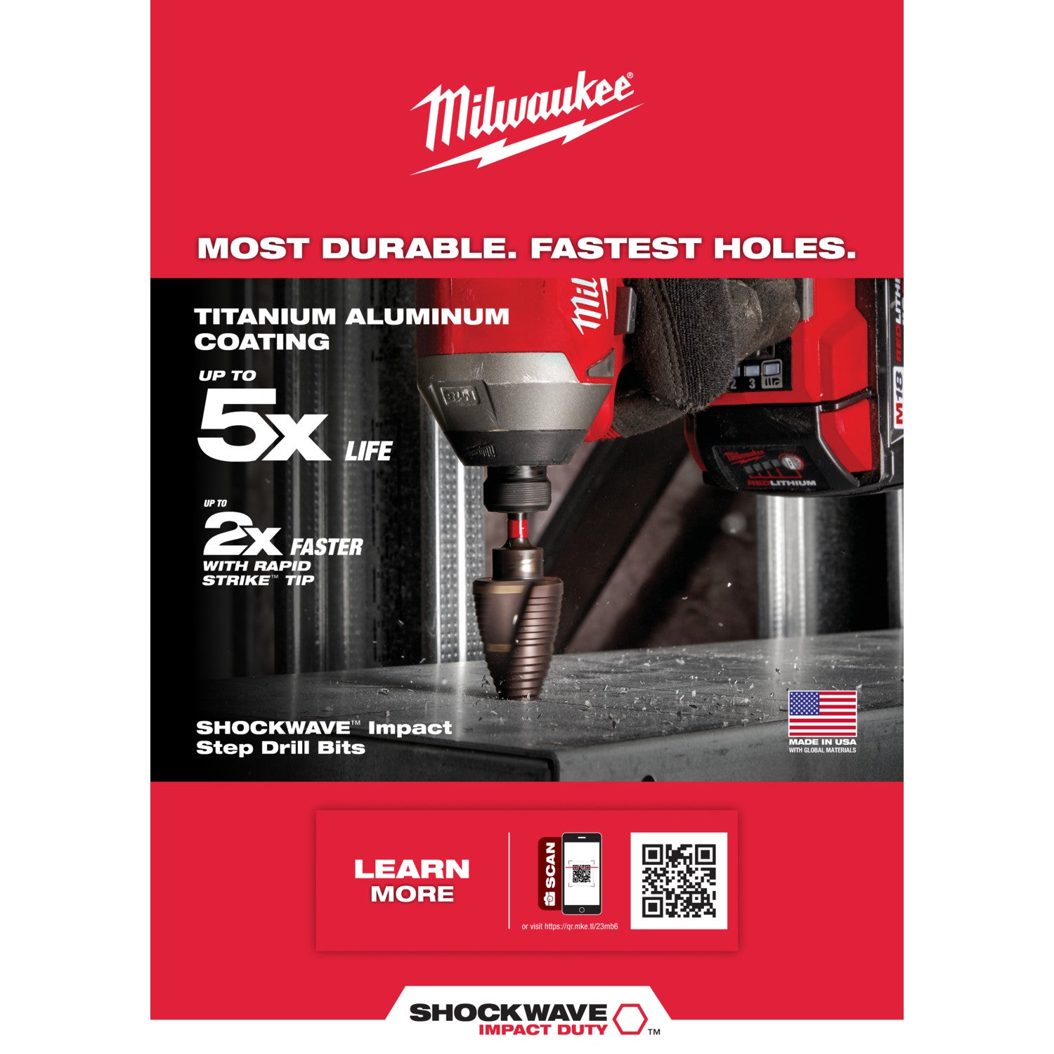 Milwaukee 48-89-9244, SHOCKWAVE Impact Duty Step Drill Bit #4 3/16 - 7/8"