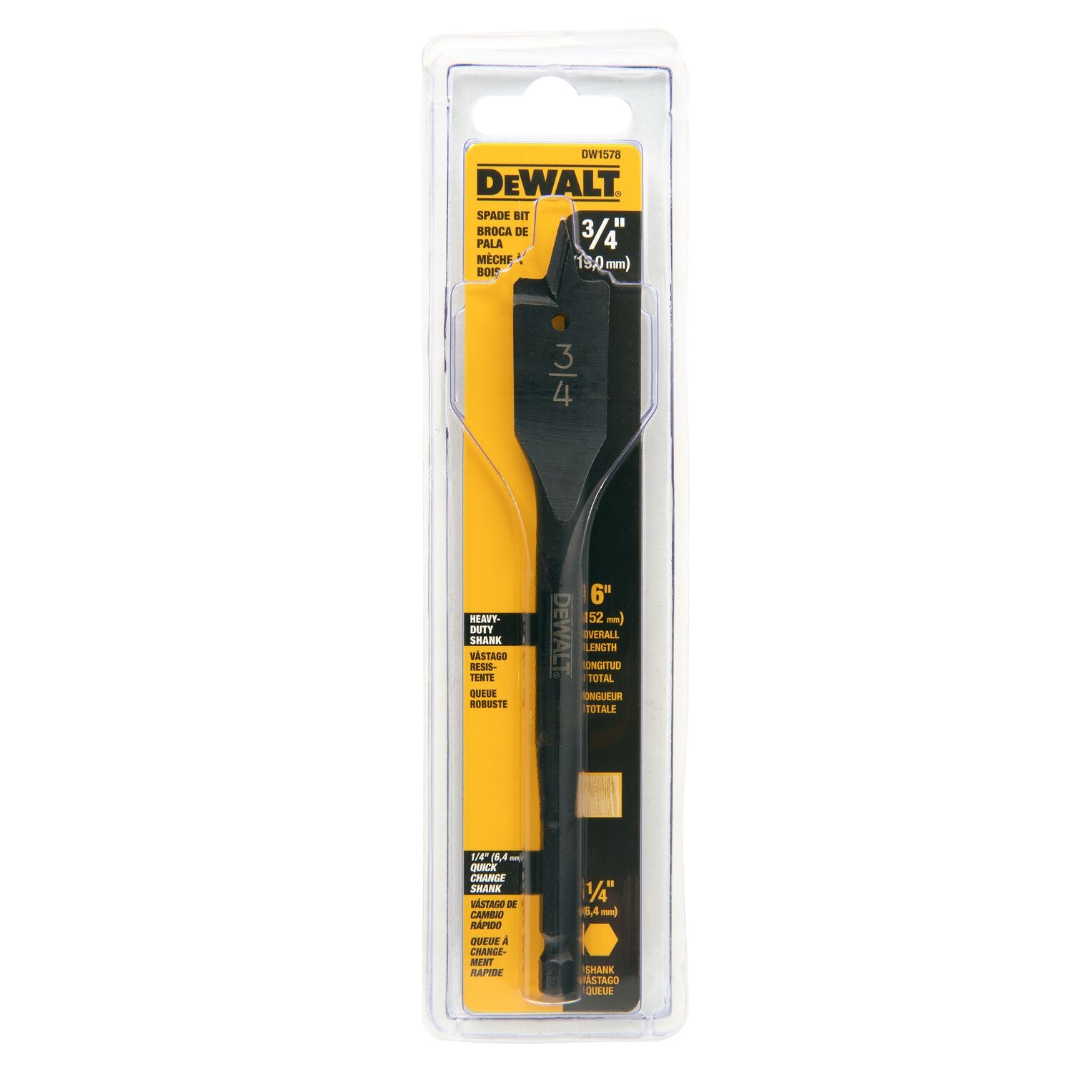 DEWALT DW1578, 3/4'' x 6'' Heavy Duty Spade Bit