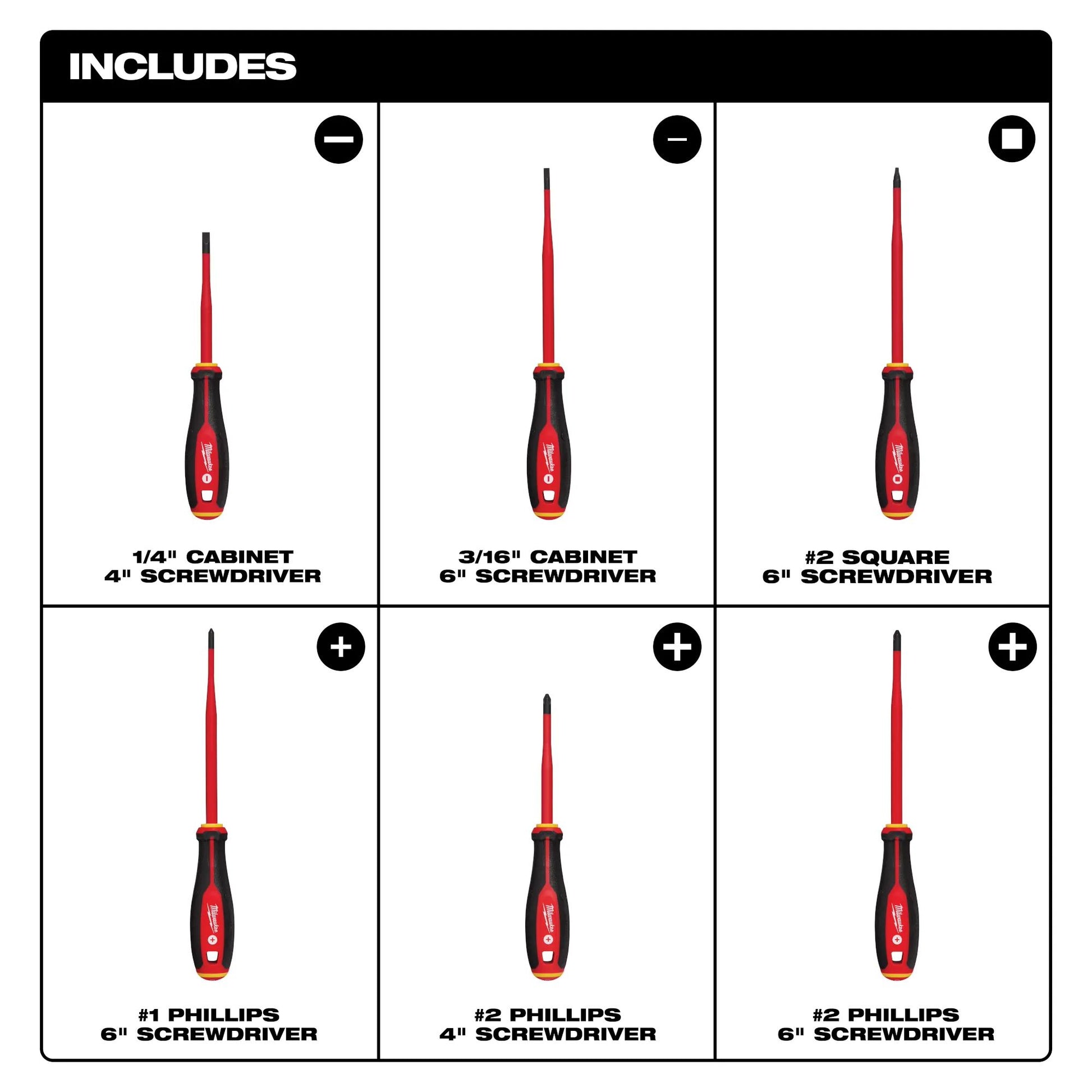 Milwaukee 48-22-2206, 6pc 1000V Insulated Slim Tip Screwdriver Set