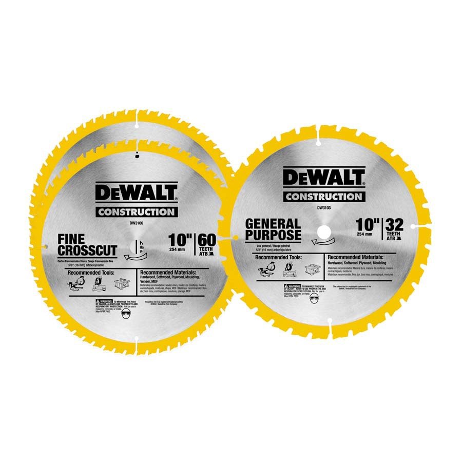 DEWALT DW3106P5B3C, 3 pc 10'' Circular Saw Blade Set