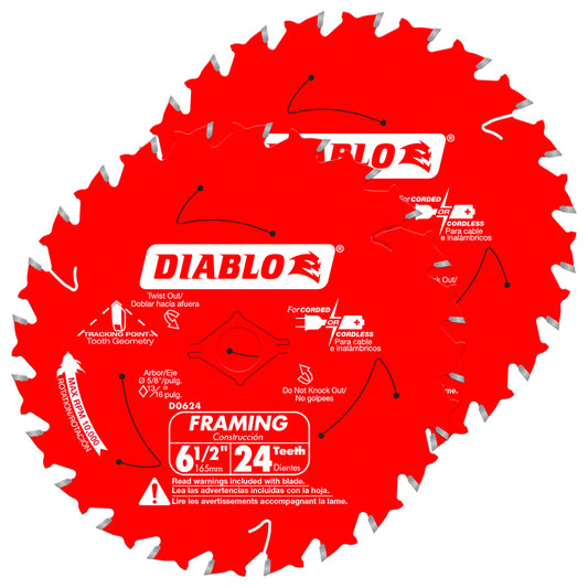 Diablo D0624PX, 6-1/2'' 24T Diablo Carbide Circular Saw Blade (2/pk)