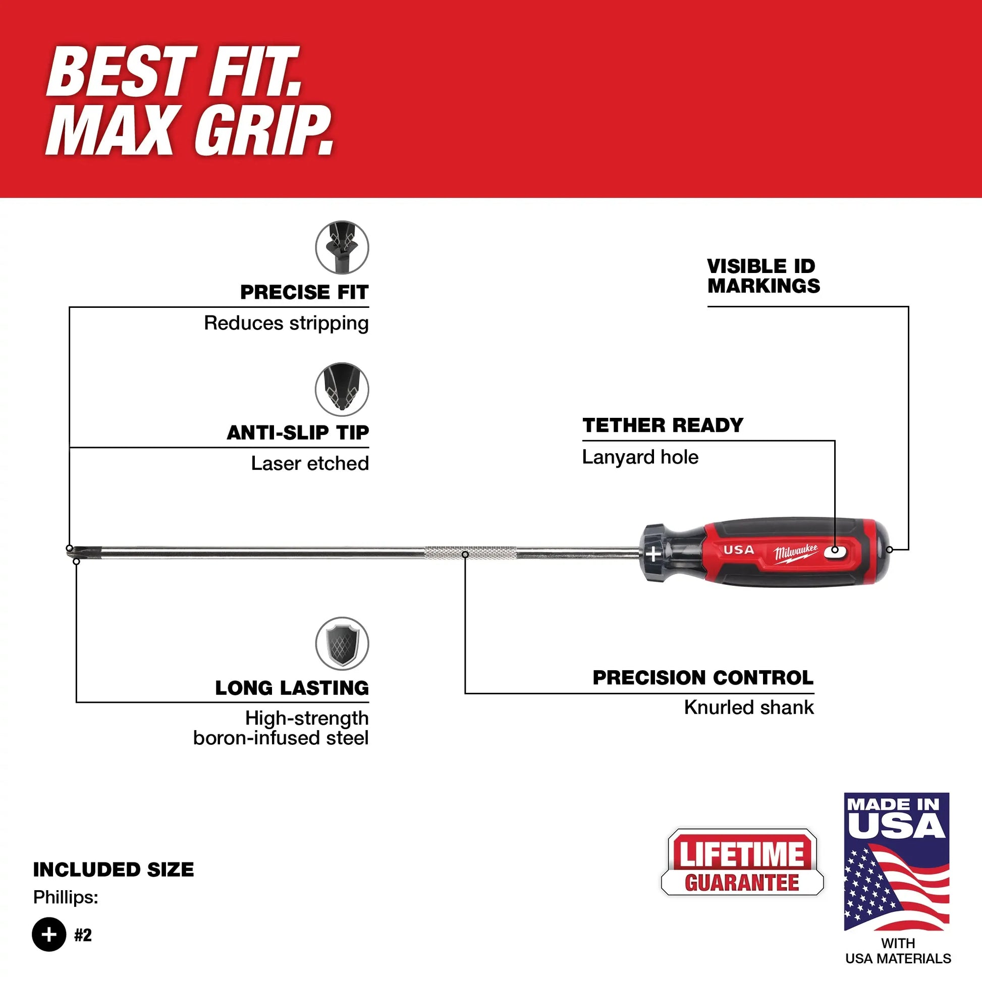 Milwaukee MT204, #2 Phillips 10" Cushion Grip Screwdriver (USA)
