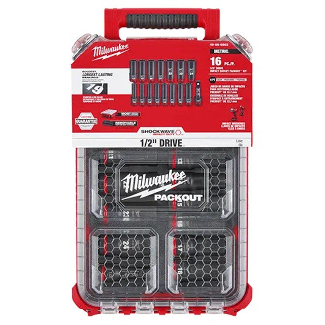 Milwaukee 49-66-6803, SHOCKWAVE Impact Duty™ Socket 1/2” Dr 16PC MM PACKOUT Set