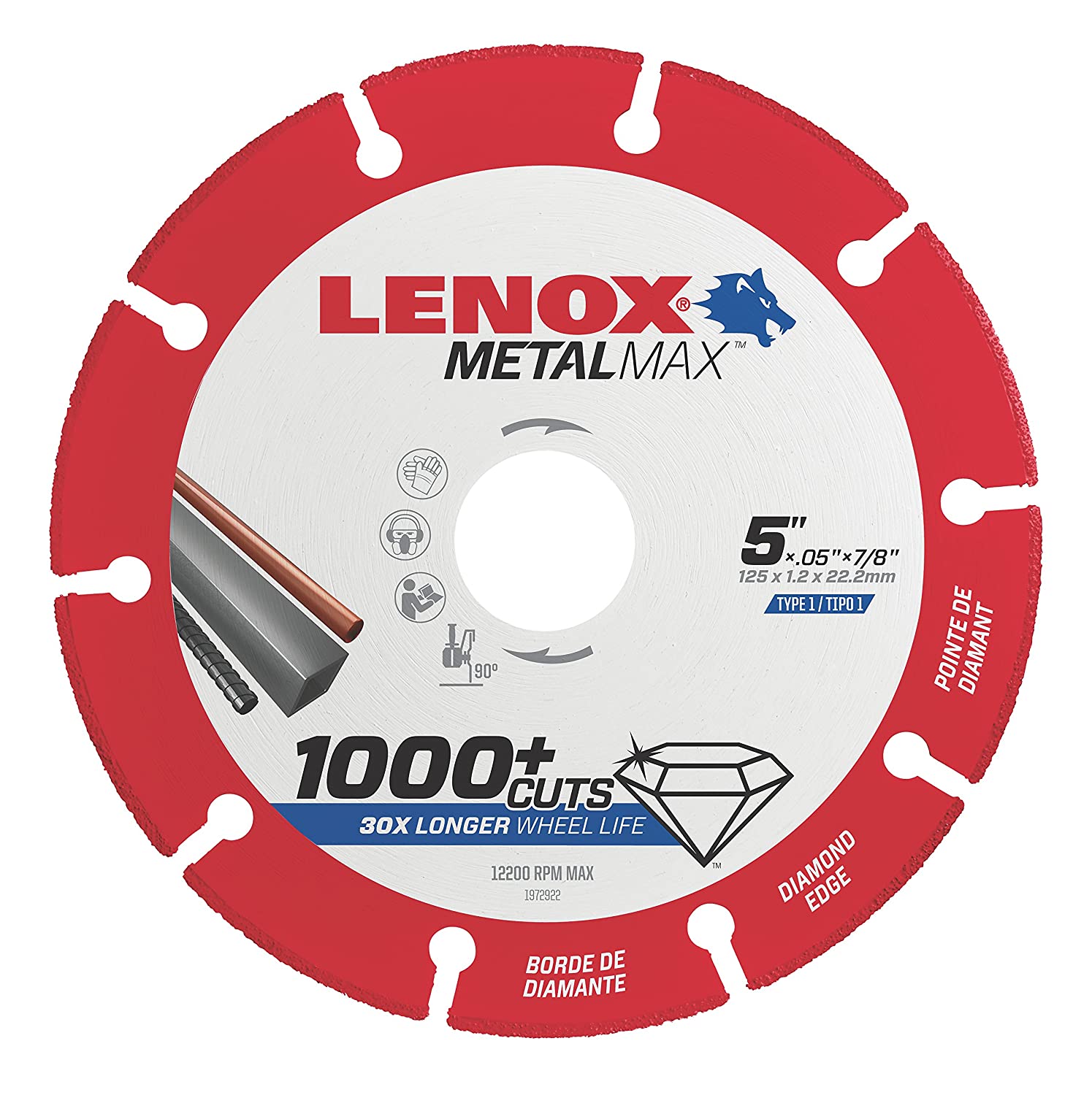 Lenox 1972922, METALMAX Diamond Edge Cutoff Wheel, 5" x 7/8"