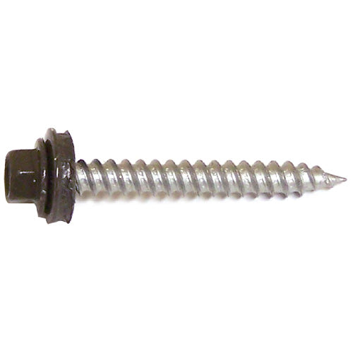 Reliable RSZ9112BRJ, Colored Roof Metal Screw, Hex Head with Steel and Neoprene Washer, Self-Tapping Thread, Type A Point, #9 X 1-1/2" Dark Brown (500pc/Jar)