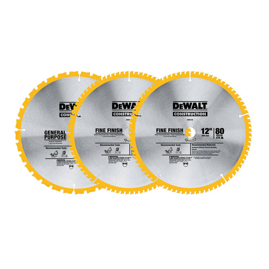 DEWALT DW3128P5B3, 3 pc 12'' Construction Circular Saw Blade Set