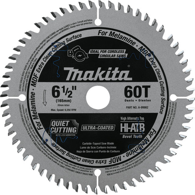 Makita A-99982, 6-1/2" 60T (ATB) Carbide Tipped Plunge Saw Blade