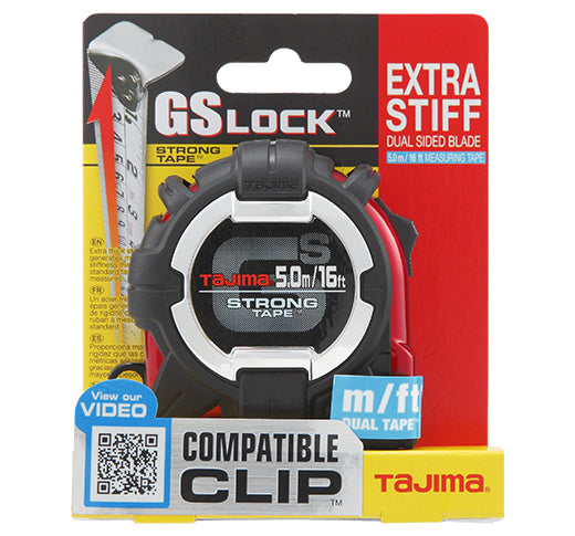 Tajima GS-C16/5MBW, GS-LOCK, 16ft/5m x 1in strong tape & hook with COMPATIBLE CLIP