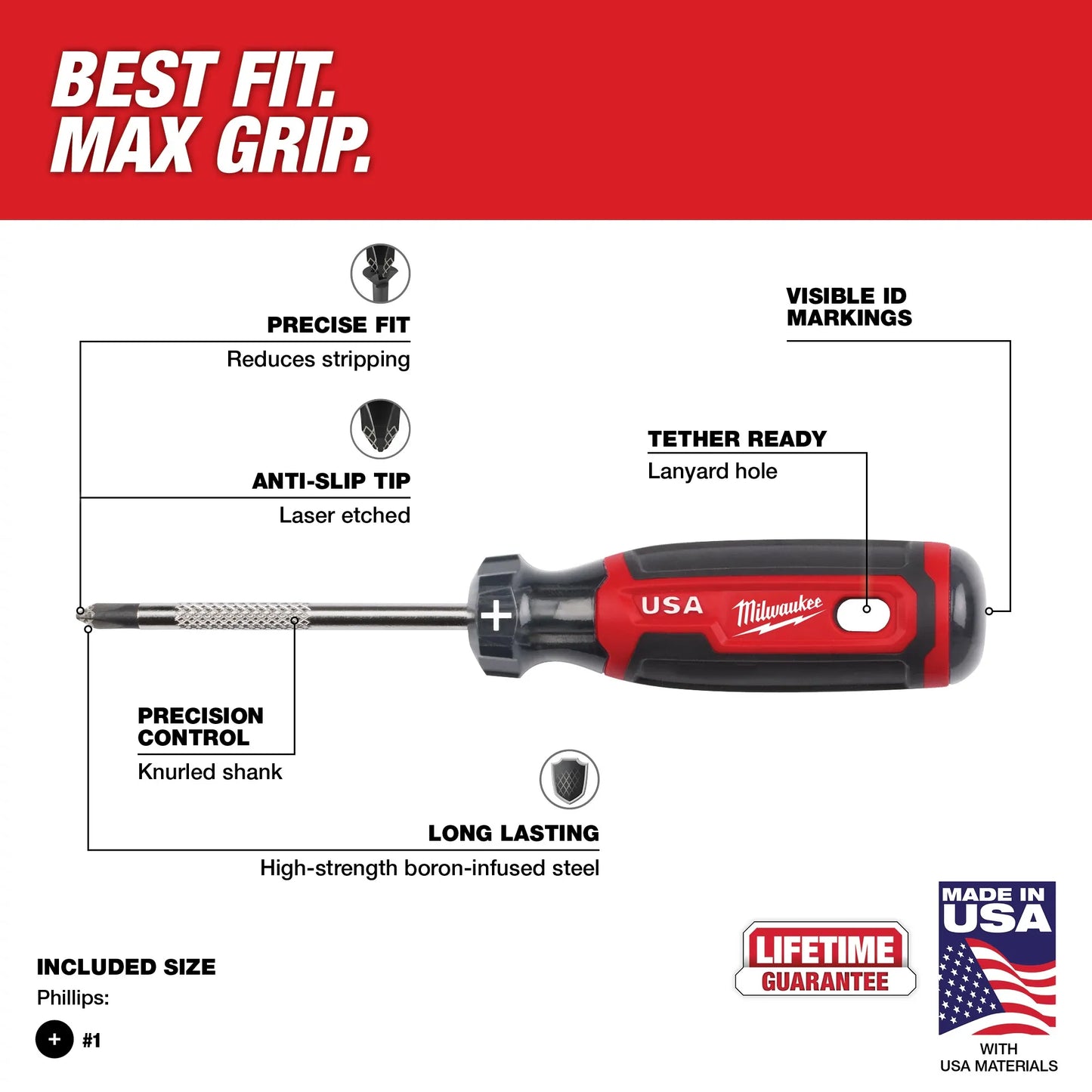 Milwaukee MT201, #1 Phillips 3" Cushion Grip Screwdriver (USA)