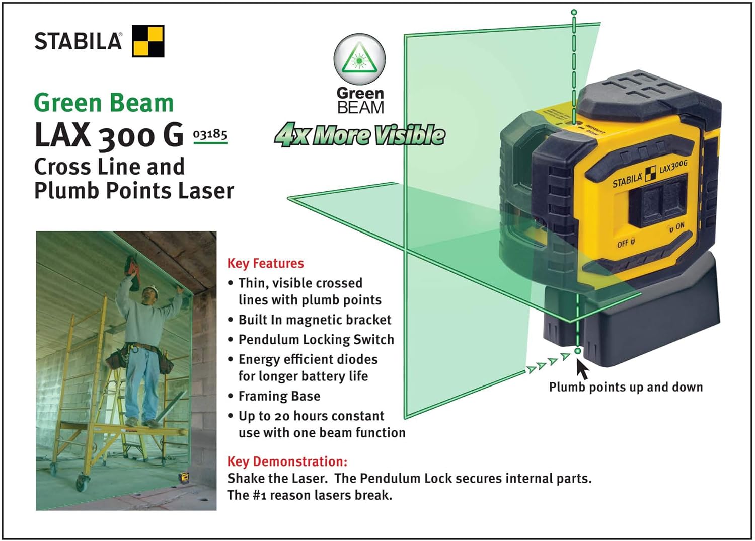 Stabila 03185, LAX300 G Cross Line Plus Plumb Point Laser