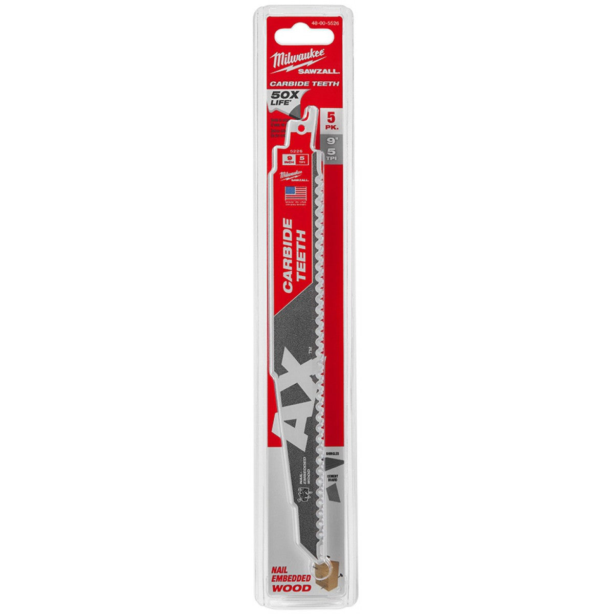 Milwaukee 48-00-5526, THE AX with Carbide Teeth 5T 9L (5/pkg)