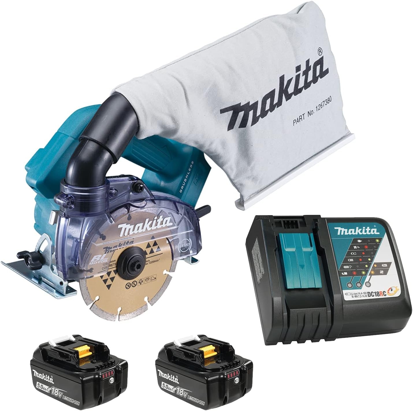 Makita DCC500TEX1, 18V LXT Brushless Cordless 5" Masonry Saw  w/ADT & AWS (5.0Ah x2 Kit)