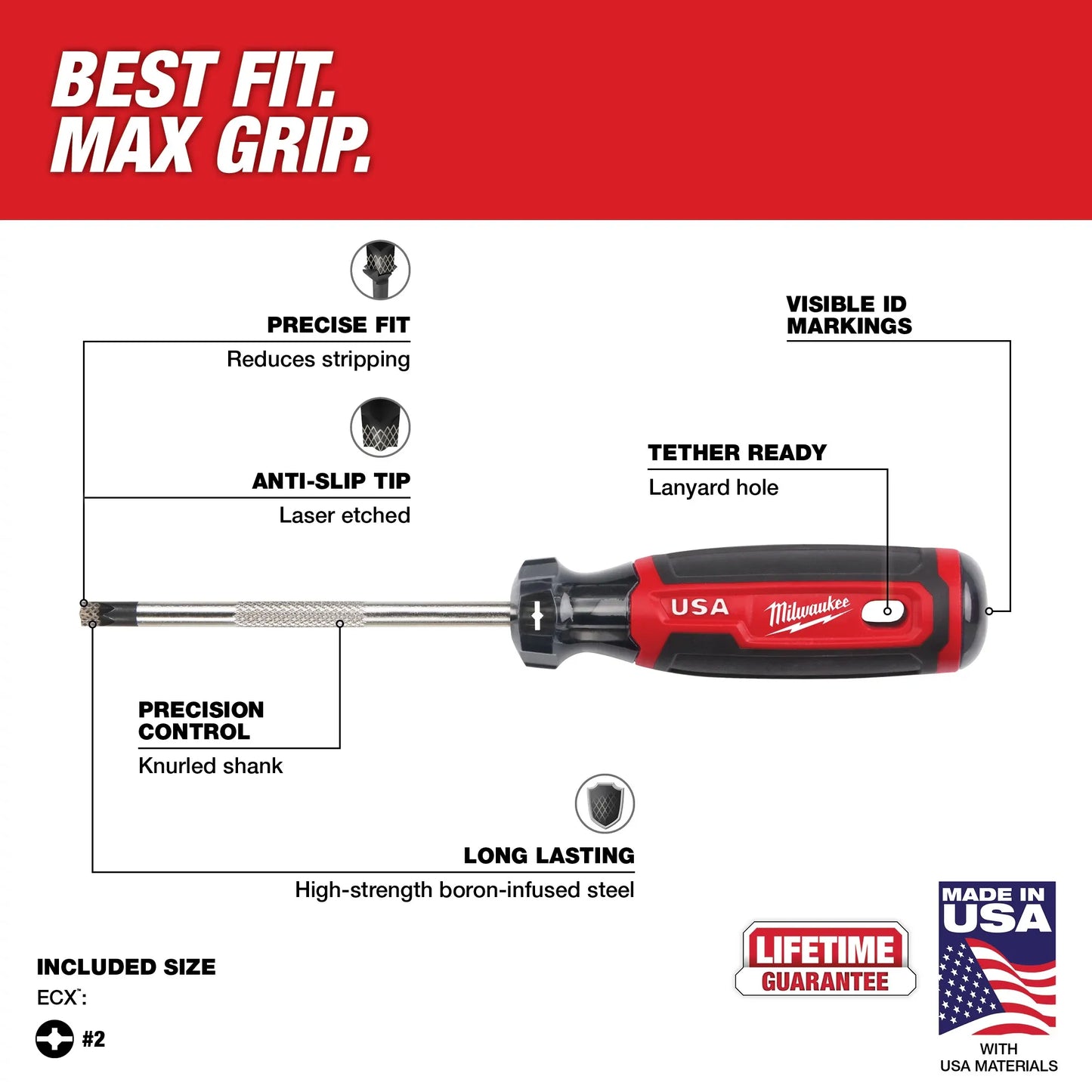 Milwaukee MT216, #2 ECX 4" Cushion Grip Screwdriver (USA)