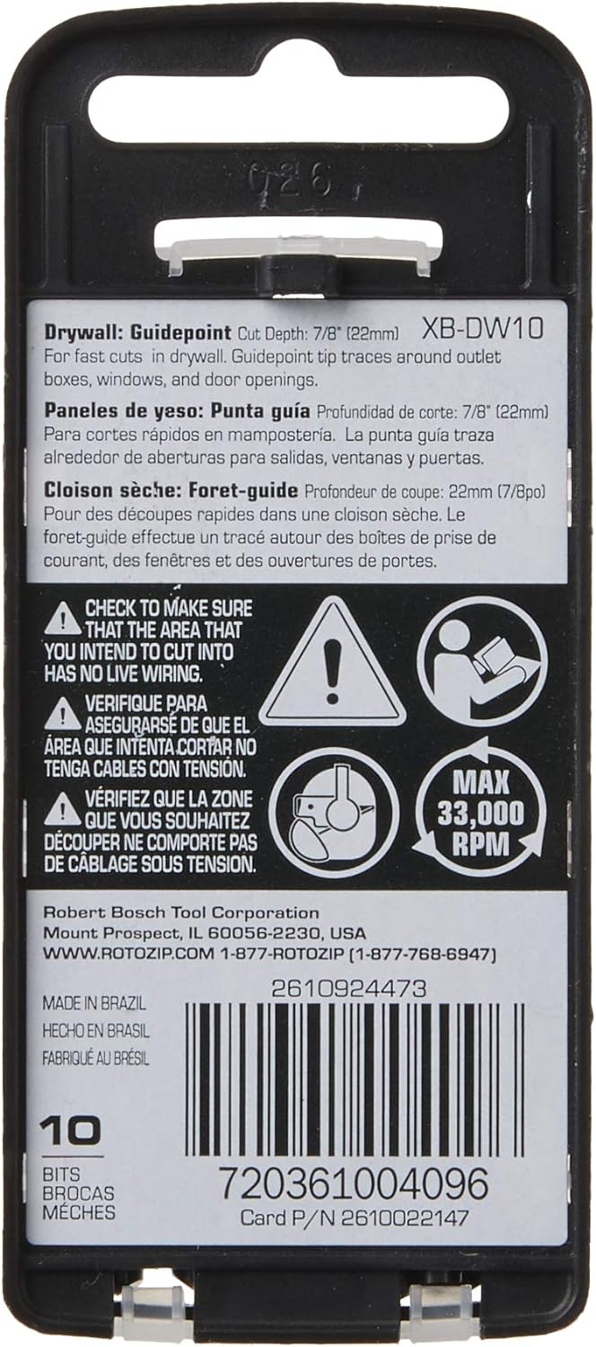 RotoZip XB-DW10, X-Bits for Drywall Routers and Roto Tools - 5/32" Guide-Point Cutout Bits (10-Pack)