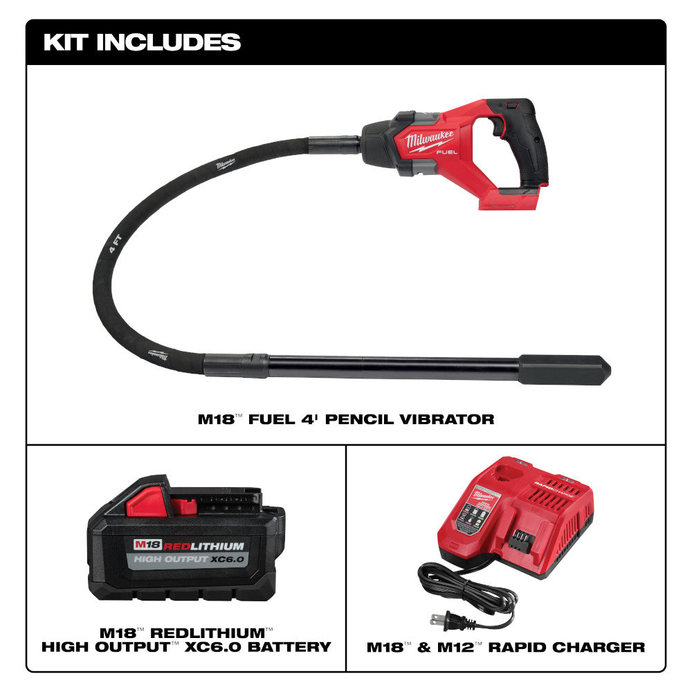 Milwaukee 2910-21, M18 FUEL™ 4' Concrete Pencil Vibrator Kit