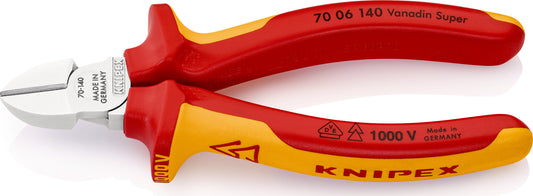 Knipex 70 06 140, Diagonal Cutter, Chrome, 1000V Insulated 5-1/2"