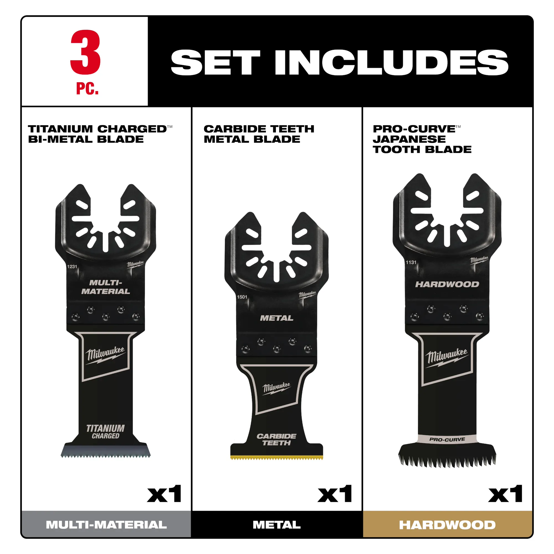 Milwaukee 49-10-9001, OPEN-LOK 3PC ALL PURPOSE MULTI-TOOL BLADE VARIETY PACK