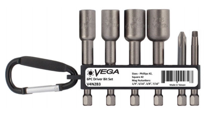 Vega V4N2B3, 6 pc Driver Bit & Nutsetter Set
