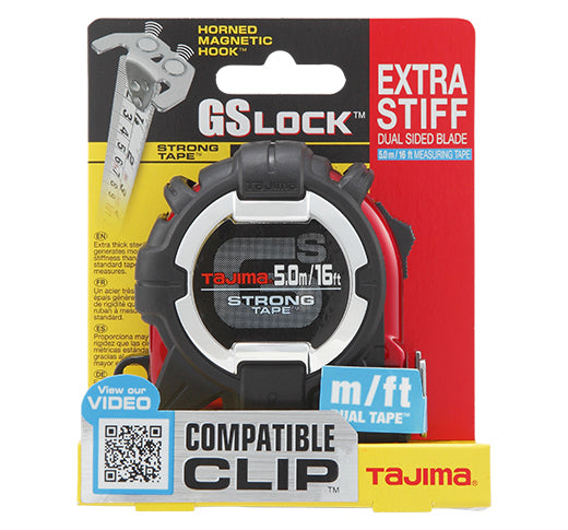 Tajima GS-MC16/5MBW, GS-LOCK, 16ft/5m x 1in strong tape & HORNED MAGNETIC HOOK with COMPATIBLE CLIP