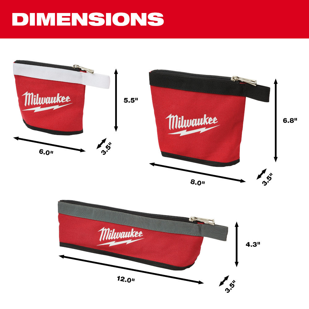 Milwaukee 48-22-8183, 3 pc Multi-Size Zipper Pouches